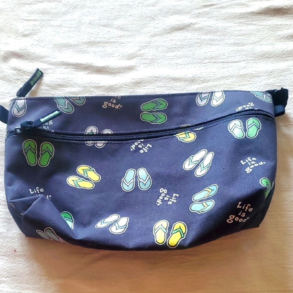 Life Is GOOD 12" × 7" Navy Flip Flop Print Pouch NWOT‎